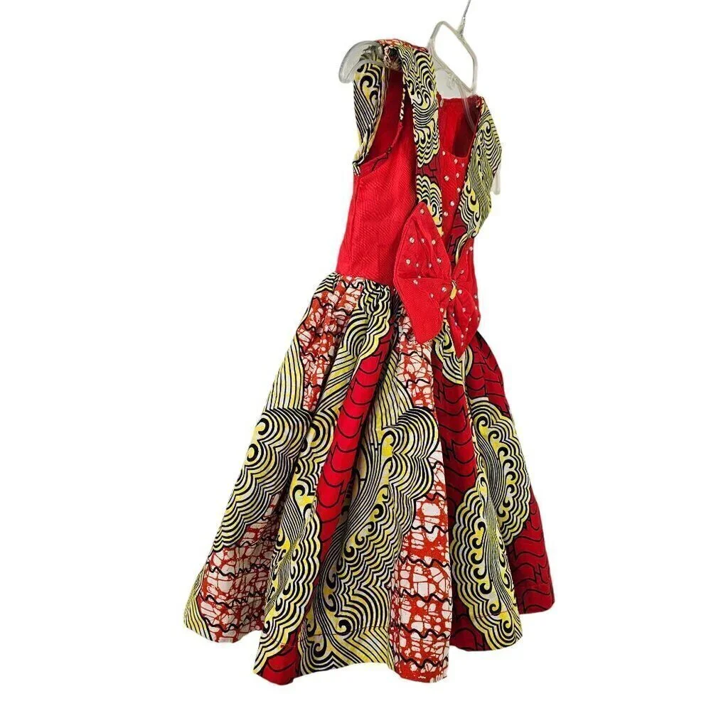 Handmade African Pattern Party Dress Girls 4 Sleeveless Colorful Sequined